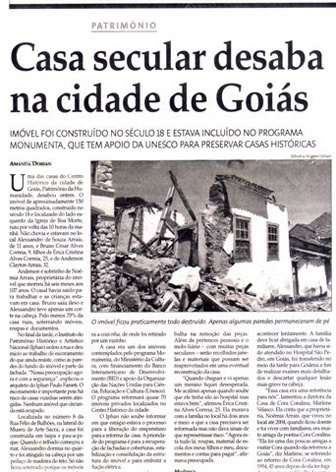 Jornal de Goiânia noticia o desmoronamento<br />Acervo Público 