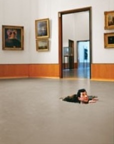 Maurizio Cattelan. Untitled, 2001. Wax, pigment, human hair, fabric, and polyester resin, 150 x 60 x 40 cm. © Maurizio Cattelan<br />Photo: Attilio Maranzano, courtesy the artist 