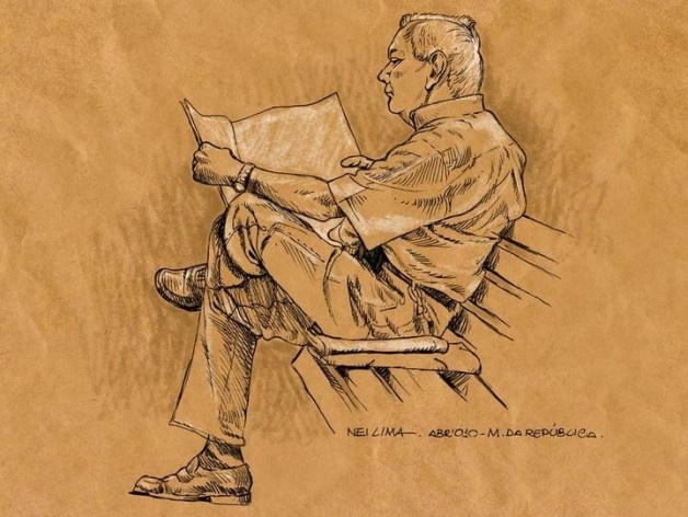 Homem com jornal, Jardins do Museu da República, Rio de Janeiro