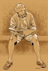 Homem de bermuda e chinelos, Leopoldina, velha estação de trens, Rio de Janeiro