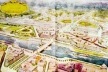 A nova Ponte Grande e o conjunto de estações reunidas ao norte do rio Tietê<br />Aquarela de Prestes Maia  [TOLEDO, Benedito L. de. Prestes Maia e as origens do urbanismo moderno em São Paulo]