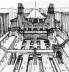 Estudo para "A cidade futurista" (projeto para aeroporto e estação ferroviária em Milão), de Antonio Sant’Elia, 1914. O avião foi um elemento freqüente das figurações da cidade futurista italiana [Borsi, 1997: 120]