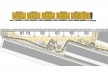 Conjunto Habitacional Fira de Barcelona – L’Hospitalet de Llobregat, fachada norte e planta térreo do conjunto com praça, Barcelona 2009. ONL Arquitectura<br />Imagem divulgação 