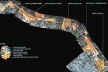 A implantação geral do projeto ao longo da orla ferroviária:preparar o território para receber as diferentes arquiteturas (eixo central verde e habitação coletiva nas bordas). Possibilidade de construção um território metropolitano