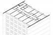 H.O.M.E. — Housing and Office Modular Environment, isométrica do pavimento tipo atual, São Paulo, 2020. Arquitetos Ricardo Gonçalves, Matheus Marques, Rolando Figueiredo e Luisa Favilla / Hiperstudio<br />Imagem divulgação  [Hiperstudio]