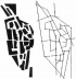 Diagramas: 1. G; espaços abertos segundo Hillier e Hanson; 2.  G; mapa axial, segundo Hillier e Hanson