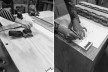 Materioteca, montagem: acabamento com lixadeira orbital e marcação da corrediça<br />Foto Isabella Simões e Sofia Lundgren  [Acervo Fabricação, tectônica e projeto: catálogo de encaixes em madeira]