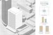 H.O.M.E. — Housing and Office Modular Environment isométrica do edifício atual, diagramas em planta e em corte, São Paulo, 2020. Arquitetos Ricardo Gonçalves, Matheus Marques, Rolando Figueiredo e Luisa Favilla / Hiperstudio<br />Imagem divulgação  [Hiperstudio]