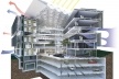 Centro de Referência em Empreendedorismo do Sebrae-MG, corte perspectivado demonstrando a estrutura integral do conjunto, 3º lugar. Arquiteto Enrique Hugo Brena, 2008<br />Desenho escritório 