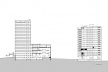 Modernização da Biblioteca Mario de Andrade, corte edifício existente e anexo. Piratininga Arquitetos Associados, 2010<br />Desenho escritório 