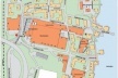 Plano geral mostrando ao norte o setor onde predominam as unidades residenciais, o centro dominado pelo prédio multiuso e abaixo o arranjo feito entre o novo e o existente. Todo o espaço é valorizado pela grande frente para o lago [Municipality of Nacka. Environment and Urban Planning Administration]