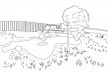 Residência Juscelino Kubistchek, jardim, Belo Horizonte. Arquiteto Oscar Niemeyer<br />Desenho Juliana Gomes 