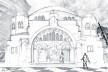 Desenho e colagem digital da fachada do Templo Beth El<br />Elaboração Gabriel Neistein Lowczyk, 2020 