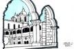 Batalha: vista da igreja no Mosteiro de Batalha a partir de uma arcada<br />Elaboração Haroldo Gallo 