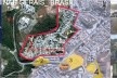 Mapa: 1 - Bairro Dom Bosco, 2 - Hospital particular, 3 - Centro de compras, 4 - Shopping de decoração e construção, 5 - Praça José Gatta Bara- curva do Lacet<br />Desenho do autor 
