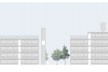 Fachada sobre o jardim interno. Concurso Habitação para Todos. CDHU. Edifícios de 6/7 pavimentos - 2º Lugar. <br />Autores do projeto  [equipe premiada]
