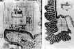 À esquerda, mapa de 1582 de Tentenango, Vila indígena no México. À direita, Cidade do Panamá, plano do século 17 [GUTIERREZ, Ramón. Arquitectura y urbanismo en Iberoamerica. Madrid, Arte Cátedra, 1992]