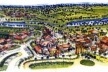 Folheto turístico da Costa do Sauípe (BA). O complexo hoteleiro inclui, entre outros atrativos, esta recriação de cidade colonial, denominada “Vila Nova da Praia”, uma montagem cênica de referências arquitetônicas estilizadas. Um não-lugar? [Costa do Sauípe Resort. 2001]