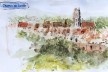 Vista de Friburgo a partir do Chemin de Lorette (detalhe). Lápis e aquarela sobre papel 200g/m2<br />Desenho Sergio Ekerman, 2021 