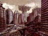 Esboço para o filme Metrópolis, de Fritz Lang, Alemanha, 1927.  [NEUMANN, Dietrich. Film architecture, USA, Prestel Art Press, 1999]