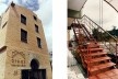 Oikos Casa de Cultura, fachada principal com portal "palladiano" e vista da escada, Salvador BA, 1994<br />Fotos divulgação  [Arquivo Paulo Ormindo de Azevedo]