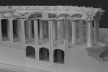 Fig. 10 - A praça central do parque tem sua estrutura baseada em cúpulas apoiadas no topo de colunas. Muitas das colunas são ôcas, permitindo que a água absorvida pela praça desça até o interior da grande cisterna, abaixo [Maquete realizada pela equipe da profa. Laura Baringo /ETSAV/UPC]