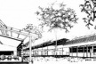 Perspectiva de conjunto, cortando sala de aula do Campus da Universidade do Amazonas, Manaus, 1970-1980, Arquiteto Severiano Porto<br />Desenho do arquiteto 