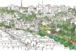 Fig. 17 – No mesmo enquadramento da Figura 14, o croqui do Parque Linear da Prainha a partir da vista da Igreja do Rosário (ao Centro) e Morro da Luz (à esquerda) [SILVA, 2007: 230. /Org.: SILVA, Geovany J. A., 2007]