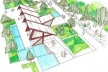 Fig. 22 – Croqui de um centro educacional e de qualificação profissional. Além da arquitetura de referências regionalistas, têm-se a utilização do piso subterrâneo para adequação climática mais eficiente decorrente da inércia térmica do solo. O paisagismo [SILVA, 2007: 233.  /Org.: SILVA, Geovany J. A., 2007]
