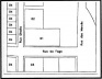 Disposição hipotética do Ponto de Cem Réis antes da demolição da Igreja do Rosário. 1. Igreja do Rosário; 2. Residência; 3. Correio da Manhã; 4. Casario [MAIA. Apud CAMACHO, Ana Carolina. “Ponto de Cem Réis:identidade e valorização de um Espaço]