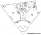 Edifício Jaçatuba, planta nível térreo: 2. hall; 3. W.C.; 5. depósito / despensa; 8. jardim; 11. área coberta; 12. bar; 13. cozinha; 14. área para botijões de gás; 15. boite; 16. sala de som