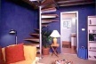 The blue interior is the living area