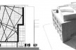 Fachada Sul e Maquete<br />Imagem dos autores do projeto 