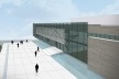 Perspectiva externa - vista aérea da praça e do acesso principal. Ao fundo, a cidade de Cuiabá<br />Desenho do escritório 