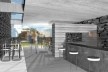 Interior do pórtico, café, sanitários, lojinhas e centro de informações dão apoio integral ao visitante<br />Imagem do autor do projeto 