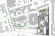 Nova Bocconi, implantação desenhada pelo escritório Grafton Architects, com os limites dos edifícios do entorno e a articulação com o edifício de planta elíptica de Ignazio e Jacopo Gardella. Desenho para o concurso de 1999-2000<br />Desenho Grafton Architects 