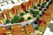 Perspectiva aérea do conjunto - destaque para a praça central<br />Imagem dos autores do projeto 