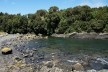 Praia Santa Barbara em Chaitén, pedras com líquen amarelo<br />Foto Diana Souza 
