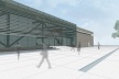 Perspectiva externa - praça e acesso principal<br />Desenho do escritório 