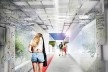 Perspectiva ilustrativa da passagem proposta, mostrando sua relação a obra artística e a superfície em relevo e reflexão. Concurso Passagens sob o Eixão. Menção honrosa 5<br />divulgação 