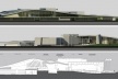 Elevação norte, sul e corte transversal<br />Desenho do escritório 