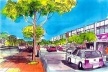 Perspectiva da calçada e estacionamento<br />Autores do projeto 
