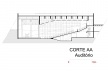 FHE – Fundação Habitacional do Exército, corte AA (auditório). Escritório MGS – Macedo, Gomes & Sobreira<br />Desenho dos autores 