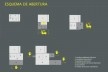 Projeto de quiosque para parques públicos de São Paulo, esquema de abertura.Beatriz Carra Bertho, Gabriela Ortega, Maíra de Camargo Barros, Mariela Mezalira, Ricardo Marchesini Galvão. 3º. prêmio categoria estudantes, 2009.