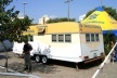 Trailer do Banco do Brasil no Fórum Social Mundial, 2005. Arquitetura móvel, mas não efêmera<br />Foto do autor 