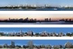 Panorâmicas: 1. Miami de dia; 2. Miami no anoitecer; 3 e 4. Arquitetura art deco e protomodernista, Ocean Drive, Miami<br />Fotos Victor Hugo Mori 