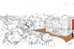 Vista aérea do edifício, com tótens informativos junto à Rua Gonçalves Dias<br />Imagem dos autores do projeto 