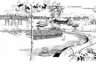 Perspectiva do lago, teatro de arena e lanchonete - lado leste<br />Imagens dos autores do projeto 