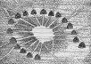 Figura 11 – Aldeia Xavante tradicional. Na área central se desenvolve a vida social da comunidade. Ambas figuras nos remetem a circulação coberta da Aldeia SOS do Amazonas, principal ponto de interação social do complexo [Arquitetura Brasil 500 anos. Universidade Federal de Pernambuco, 2002. Volume 1]