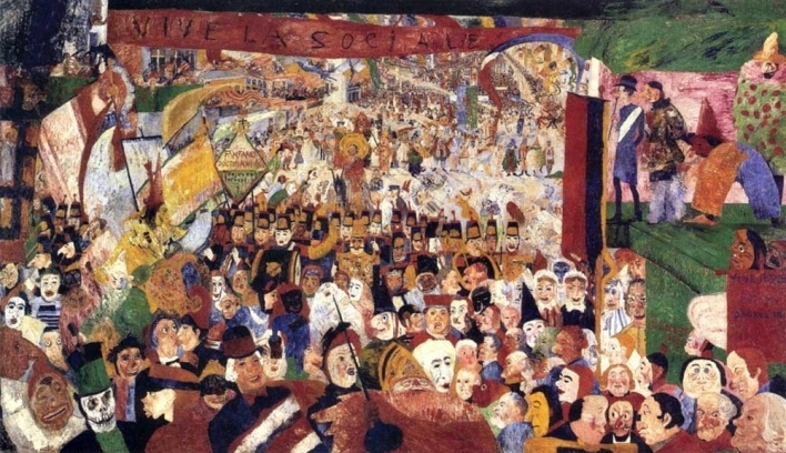 James Ensor, <i> L’Entrée du Christ à Bruxelles </i>, 1898, água-forte sobre aquarela, 24,8 x 35,5 cm [Acervo: Oostende, Kunstmuseum aan Zee]